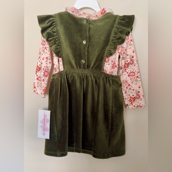 Bonnie Baby Olive Dress with Floral Accents - Picture 3 of 3